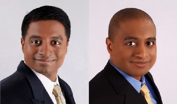 A picture of Vijay Chokalingam before (left) and after turning (right) into black American.
